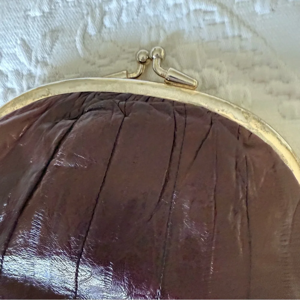 Vintage Leather by the Sea Real Eel Skin Classic Brown Clutch